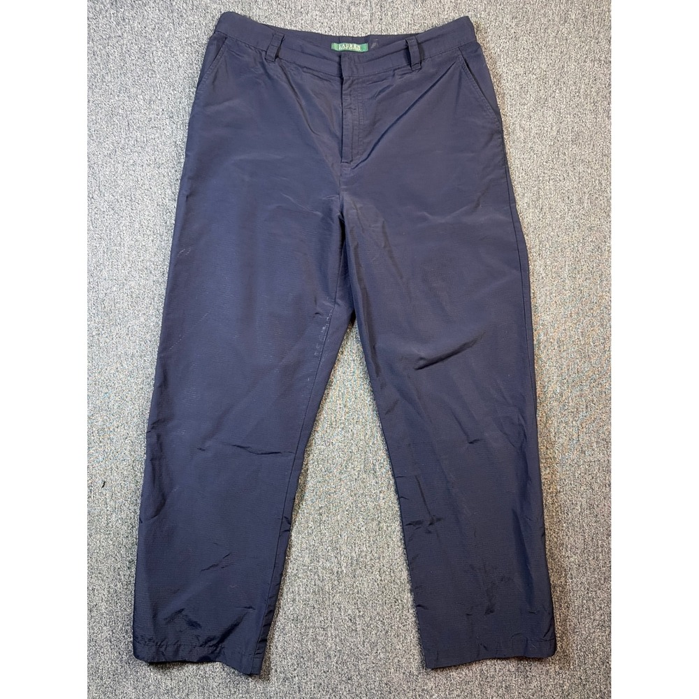 Lauren Ralph Lauren Navy Blue Ripstop Straight Leg Pants Gold Button Hem Size 10
